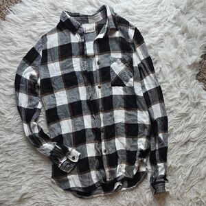 Altar'd State Black, White & Brown Plaid Button-Down Shirt